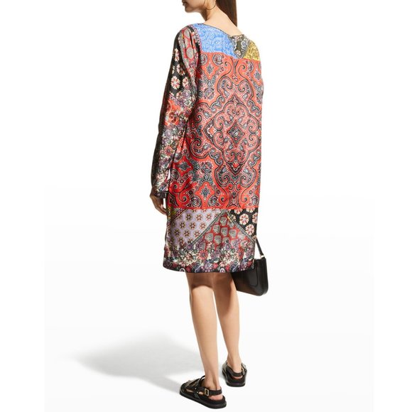 Johnny Was NWT Moa Kabelo Habutai Printed Silk Tunic Boho Mini Shift Dress XS - Picture 4 of 14